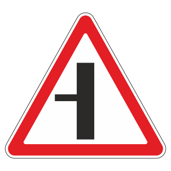 Дорожный знак 2.3.3 «Примыкание второстепенной дороги слева» (металл 0,8 мм, III типоразмер: сторона 1200 мм, С/О пленка: тип Б высокоинтенсивная)